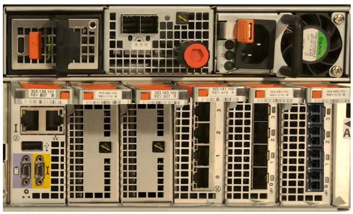 EMC VNX5200 A close-up of the back of the DPE-based storage processor 