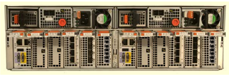 EMC VNX5200 Back view of the DPE with SP A (on the right) and SP B (on the left)